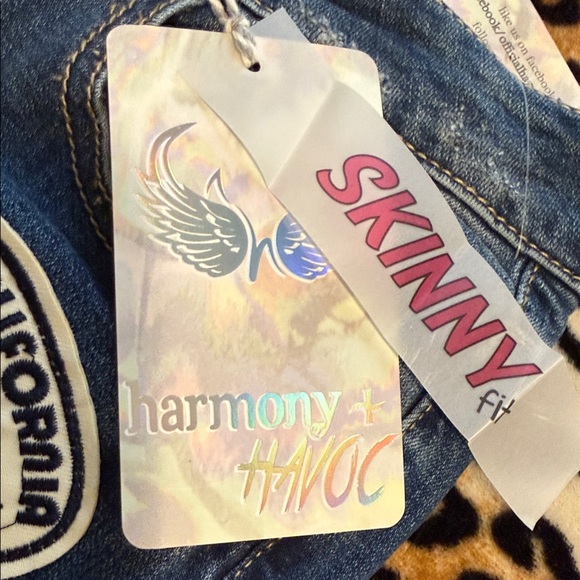 Distressed Blue Skinny Jeans with Embroidered Patch Accents - Picture 2 of 4